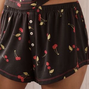 Anthropologie Pajama Shorts Black Red Cherry Print The Briar SIZE LARGE NEW